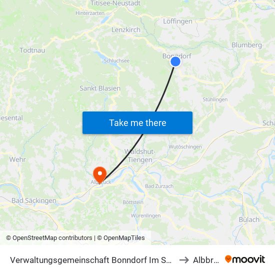 Verwaltungsgemeinschaft Bonndorf Im Schwarzwald to Albbruck map
