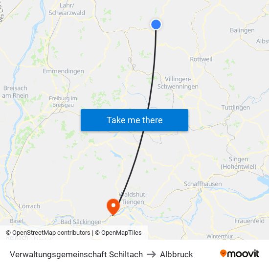 Verwaltungsgemeinschaft Schiltach to Albbruck map