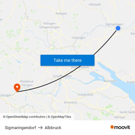 Sigmaringendorf to Albbruck map
