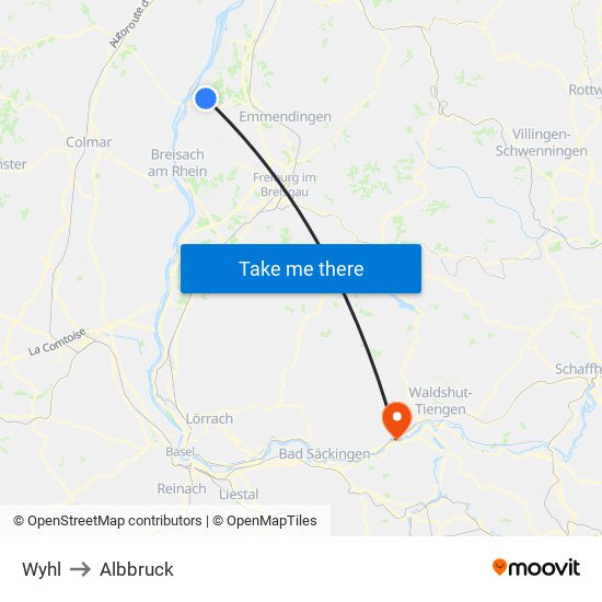 Wyhl to Albbruck map