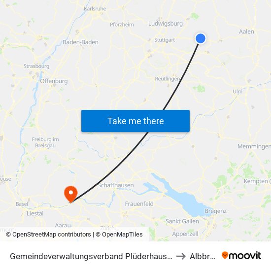 Gemeindeverwaltungsverband Plüderhausen-Urbach to Albbruck map