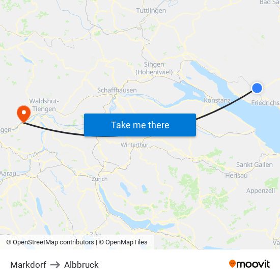 Markdorf to Albbruck map