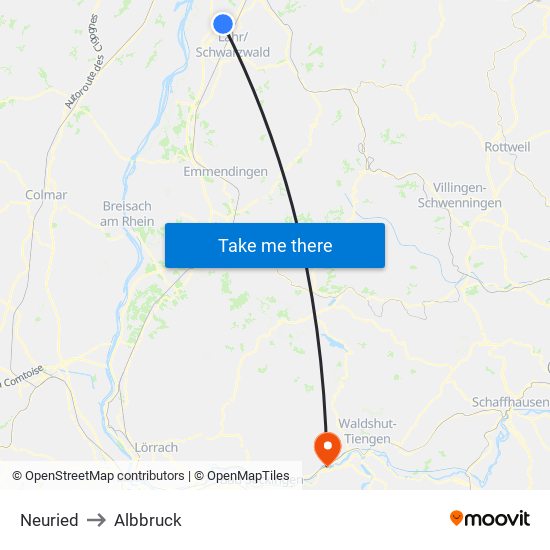 Neuried to Albbruck map
