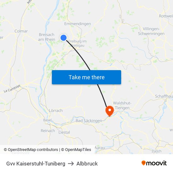 Gvv Kaiserstuhl-Tuniberg to Albbruck map