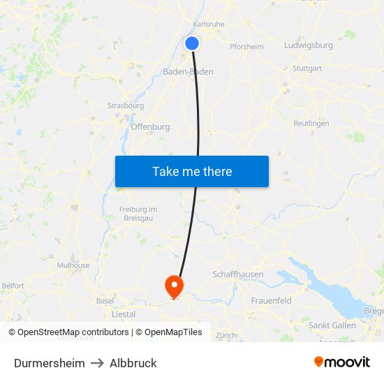 Durmersheim to Albbruck map