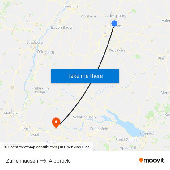 Zuffenhausen to Albbruck map