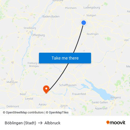 Böblingen (Stadt) to Albbruck map