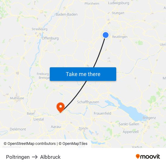 Poltringen to Albbruck map