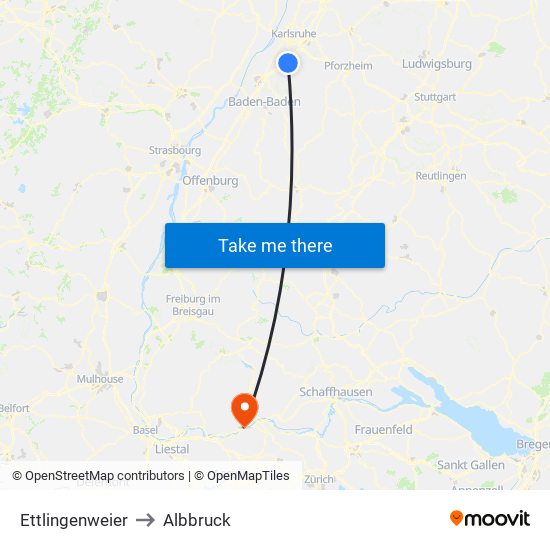 Ettlingenweier to Albbruck map