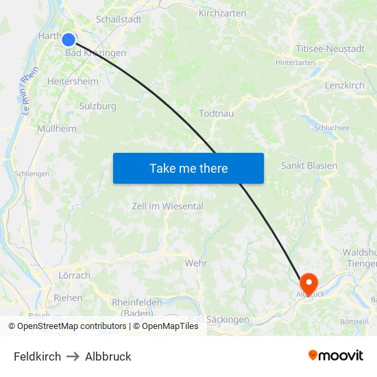 Feldkirch to Albbruck map