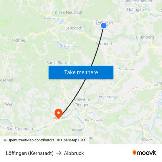 Löffingen (Kernstadt) to Albbruck map