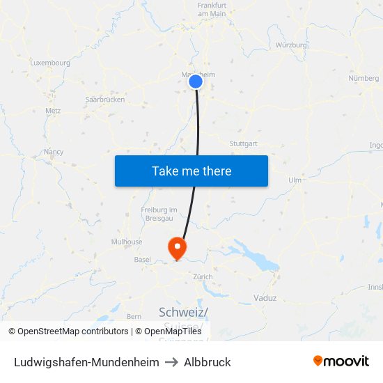 Ludwigshafen-Mundenheim to Albbruck map