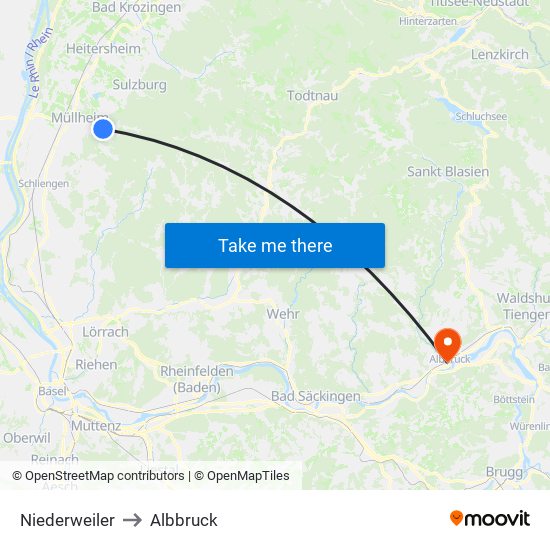 Niederweiler to Albbruck map