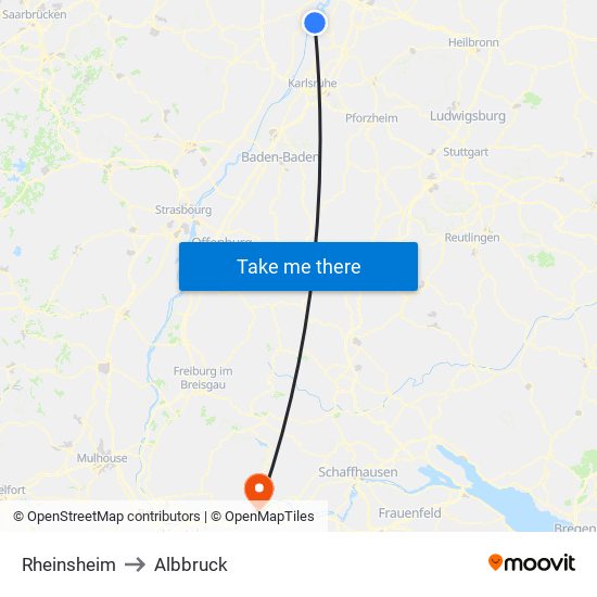 Rheinsheim to Albbruck map