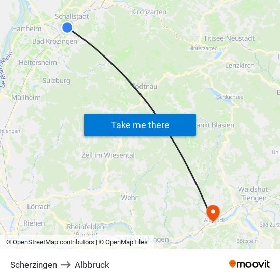 Scherzingen to Albbruck map