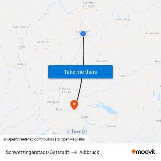 Schwetzingerstadt/Oststadt to Albbruck map