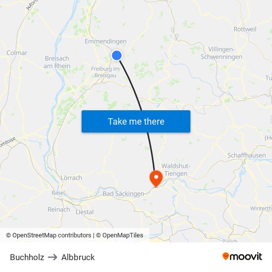 Buchholz to Albbruck map