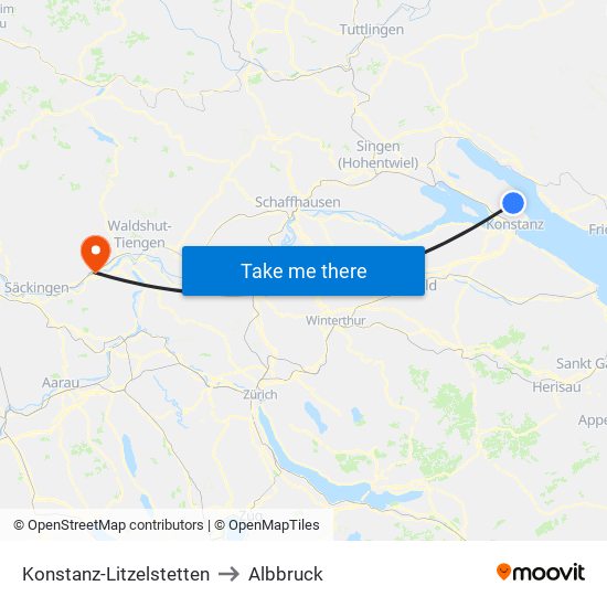 Konstanz-Litzelstetten to Albbruck map