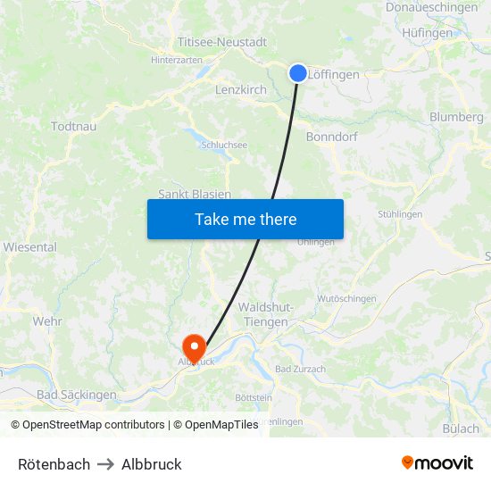 Rötenbach to Albbruck map