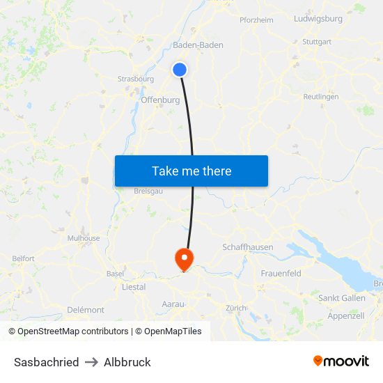 Sasbachried to Albbruck map