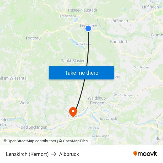 Lenzkirch (Kernort) to Albbruck map