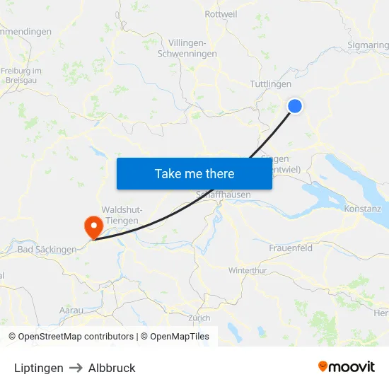 Liptingen to Albbruck map