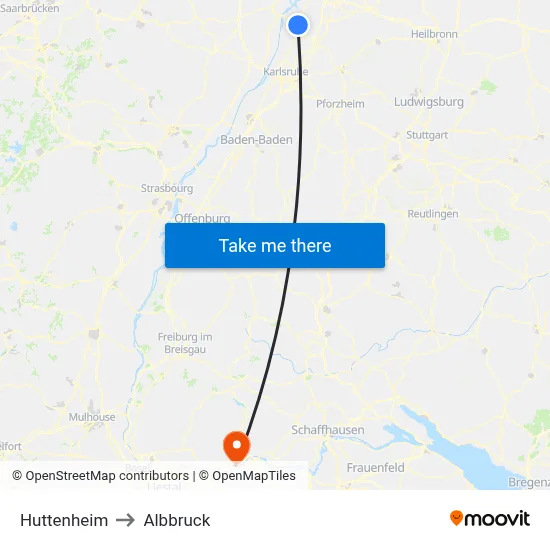 Huttenheim to Albbruck map
