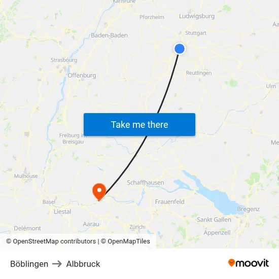 Böblingen to Albbruck map