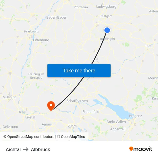 Aichtal to Albbruck map