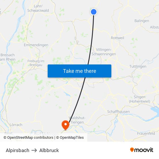 Alpirsbach to Albbruck map