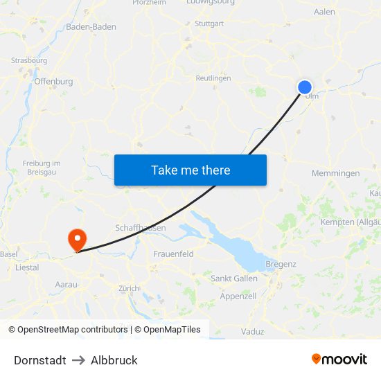 Dornstadt to Albbruck map