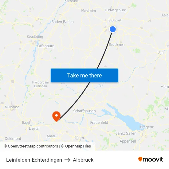 Leinfelden-Echterdingen to Albbruck map