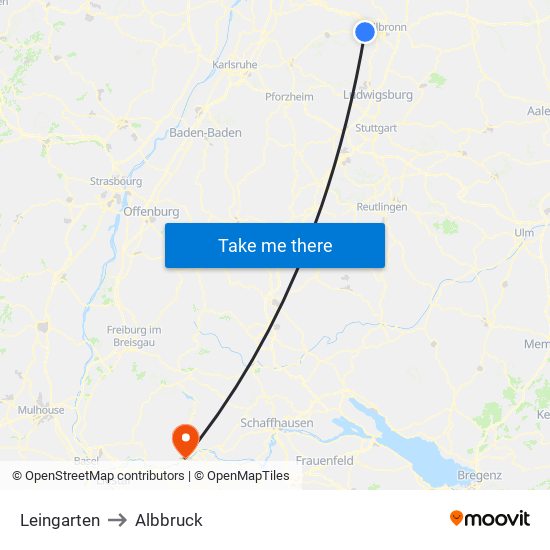 Leingarten to Albbruck map