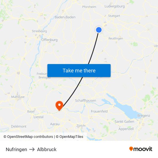 Nufringen to Albbruck map
