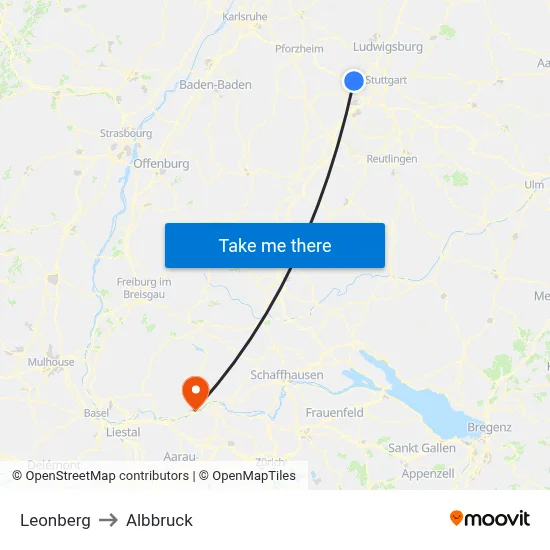 Leonberg to Albbruck map