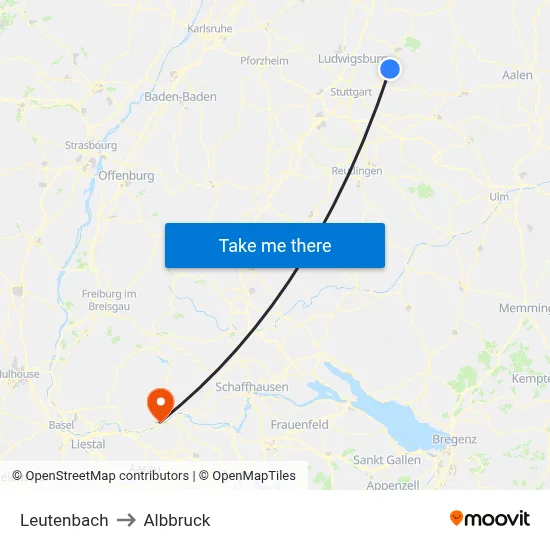 Leutenbach to Albbruck map