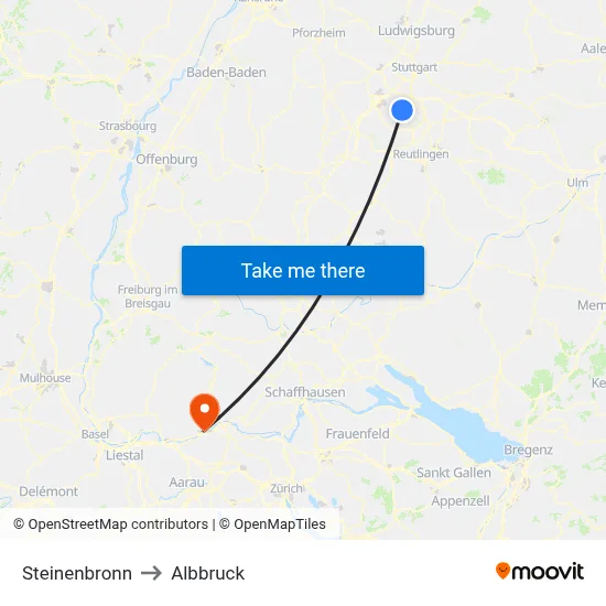 Steinenbronn to Albbruck map
