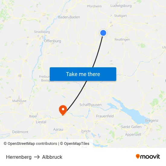 Herrenberg to Albbruck map