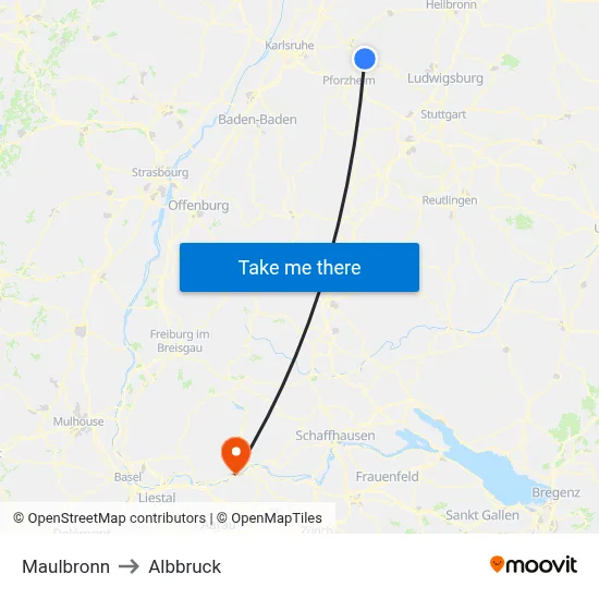 Maulbronn to Albbruck map
