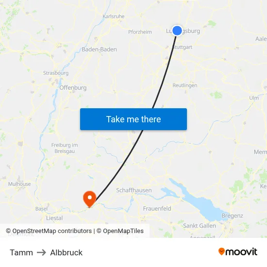 Tamm to Albbruck map