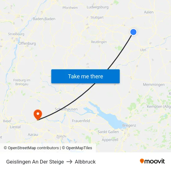 Geislingen An Der Steige to Albbruck map
