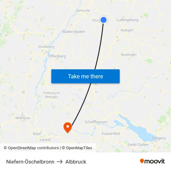 Niefern-Öschelbronn to Albbruck map