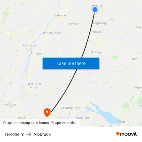 Nordheim to Albbruck map