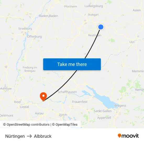 Nürtingen to Albbruck map