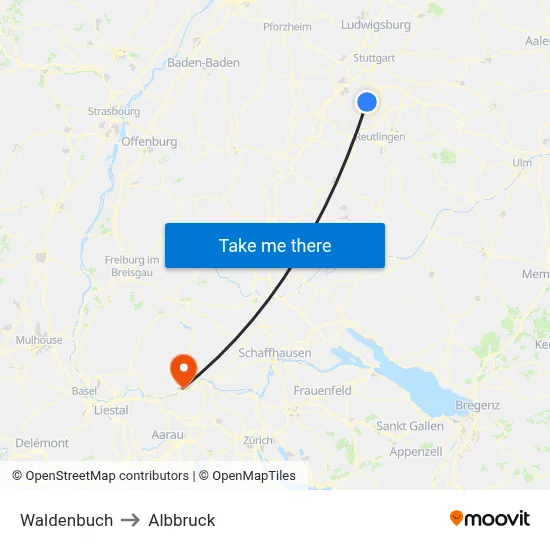 Waldenbuch to Albbruck map