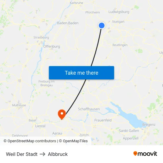 Weil Der Stadt to Albbruck map