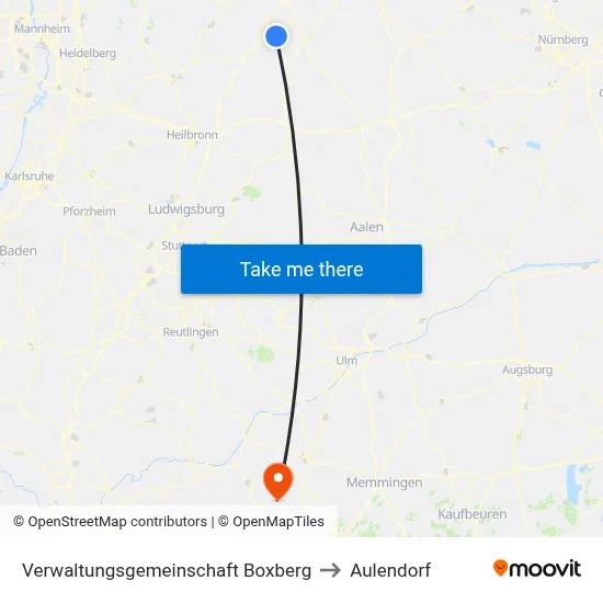 Verwaltungsgemeinschaft Boxberg to Aulendorf map