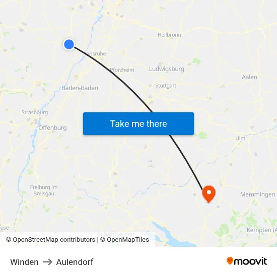 Winden to Aulendorf map