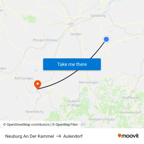 Neuburg An Der Kammel to Aulendorf map