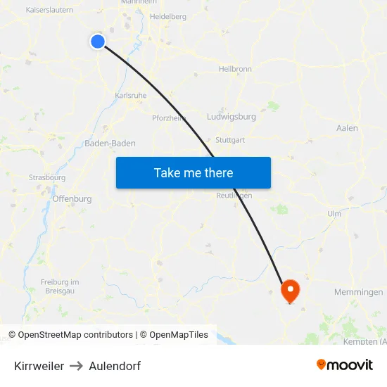 Kirrweiler to Aulendorf map